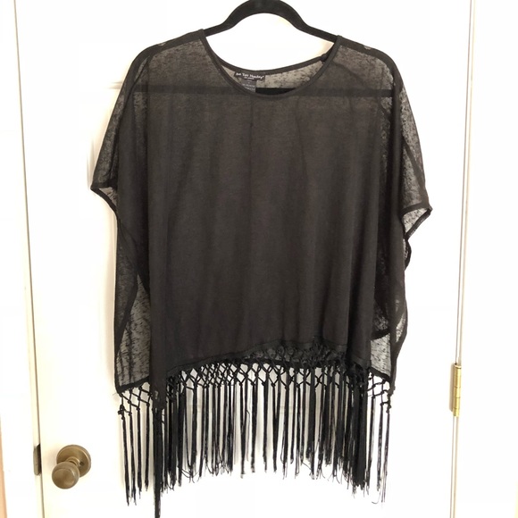 SEE YOU MONDAY Black Poncho Fringe Top - Picture 5 of 5